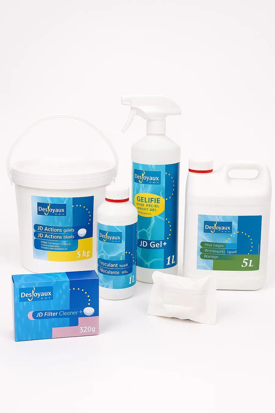 a range of Desjoyaux water treatment products