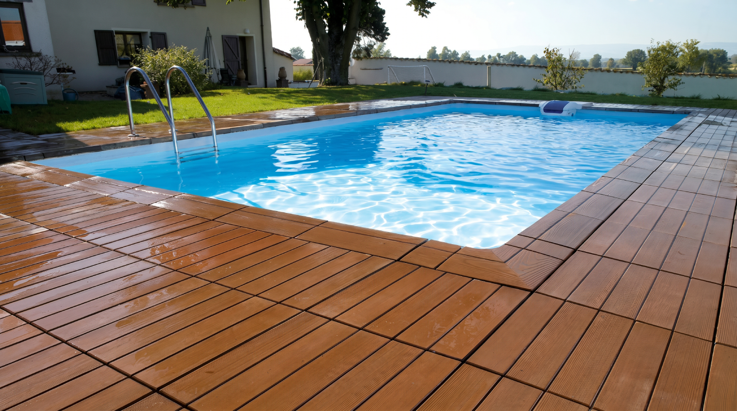 a swimming pool before and after a Desjoyaux renovation